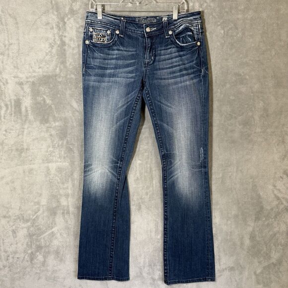 Miss Me Jeans Sz 31 Boot Bootcut Embellished Pocket Rhinestones Distressed 31x33 - Picture 2 of 9